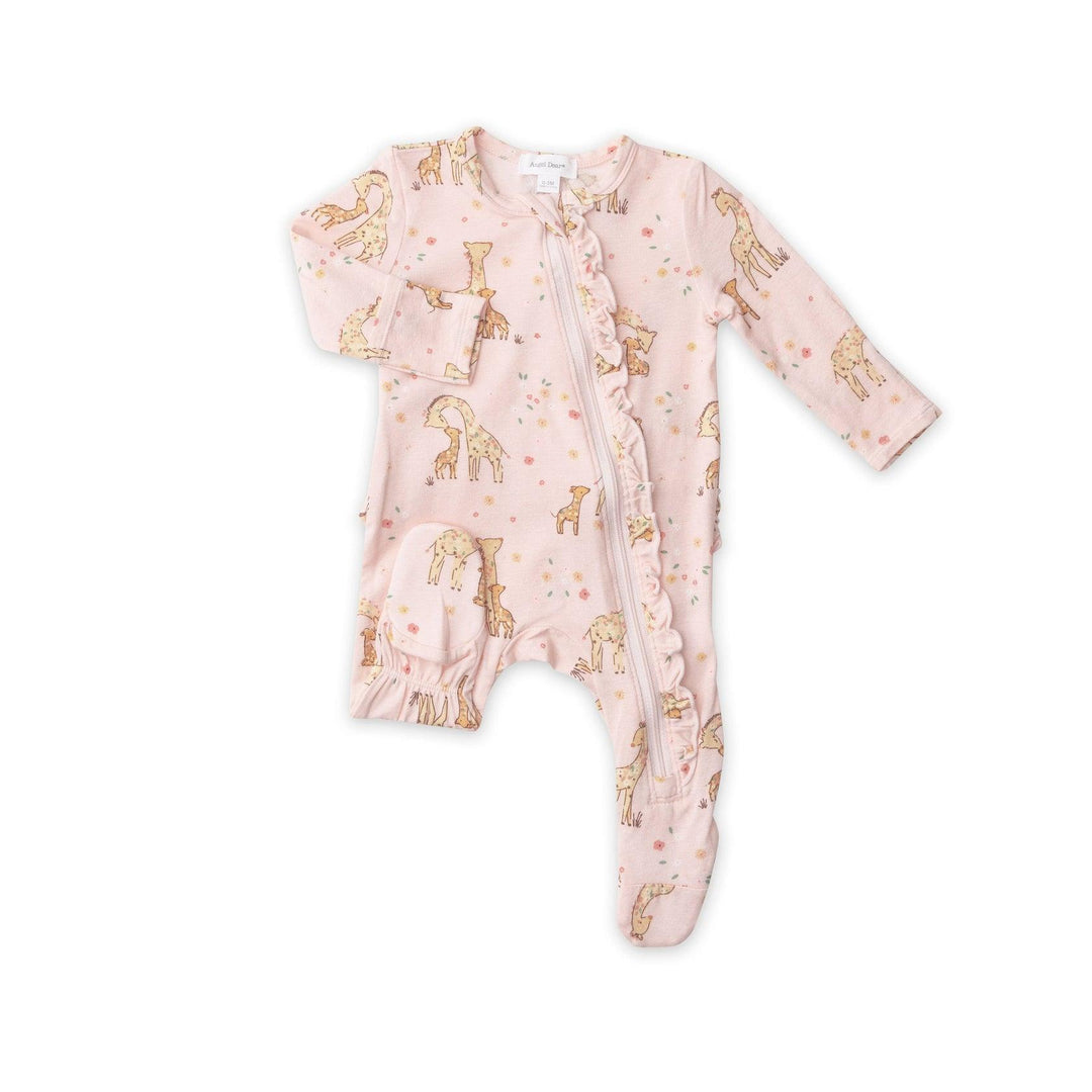 Bamboo Zip Babygrow- Pink Giraffes (6-9 months)