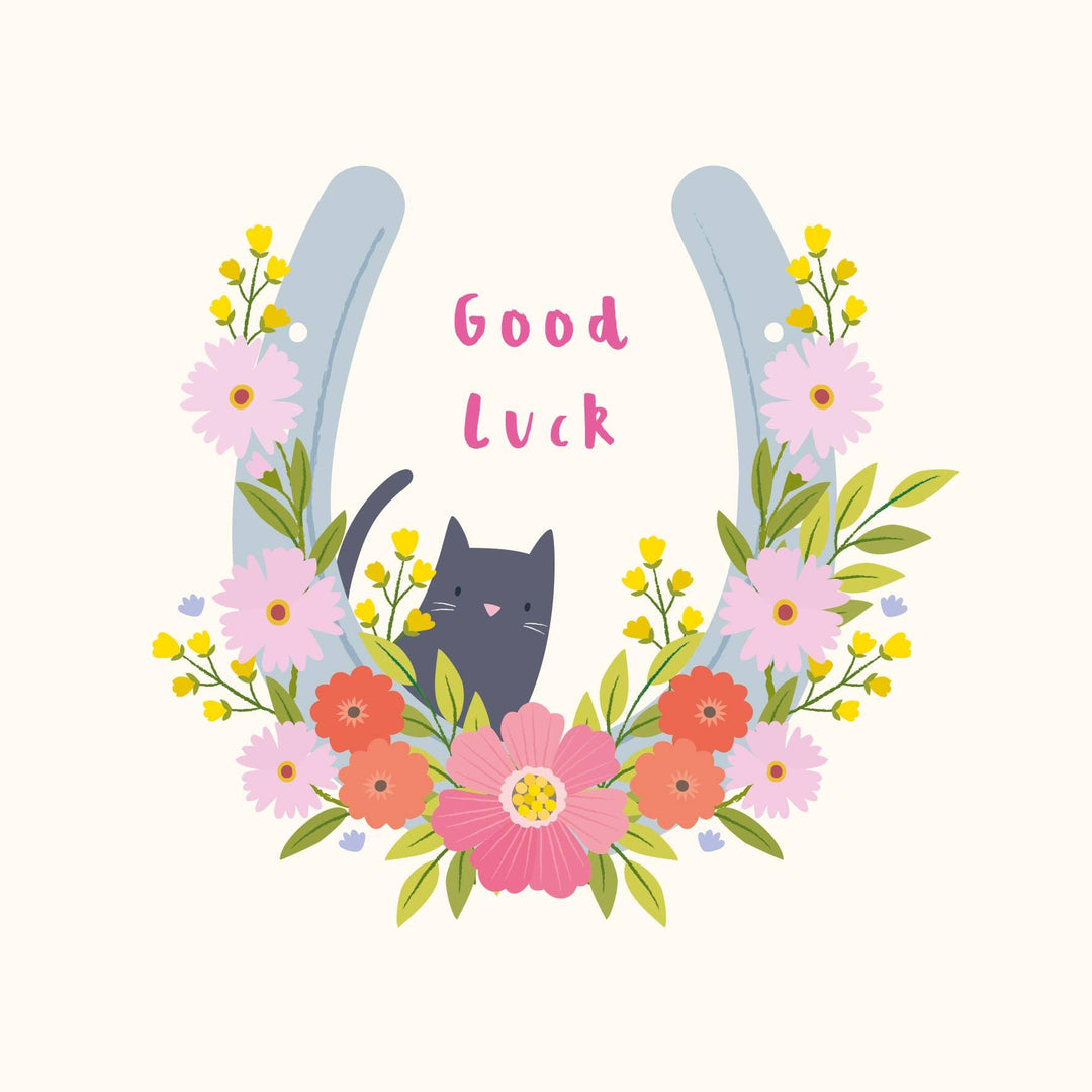 Good Luck Black Cat and Horseshoe card | Good Luck Card