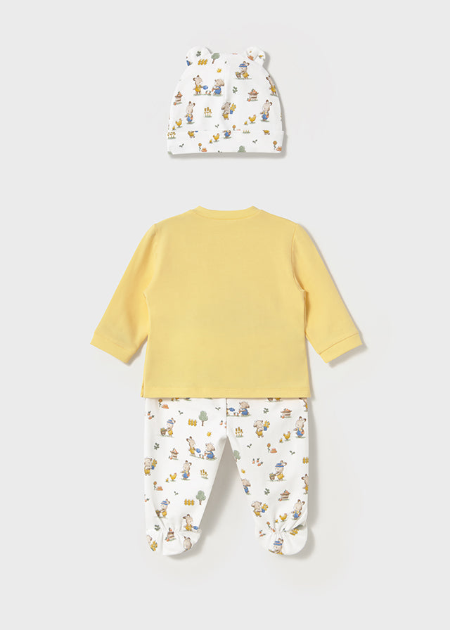 Mayoral Newborn Top, Leg Warmer and Hat Set - Yellow