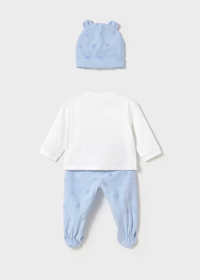 Mayoral Newborn Top, Leg Warmer and Hat Set - Sky Blue