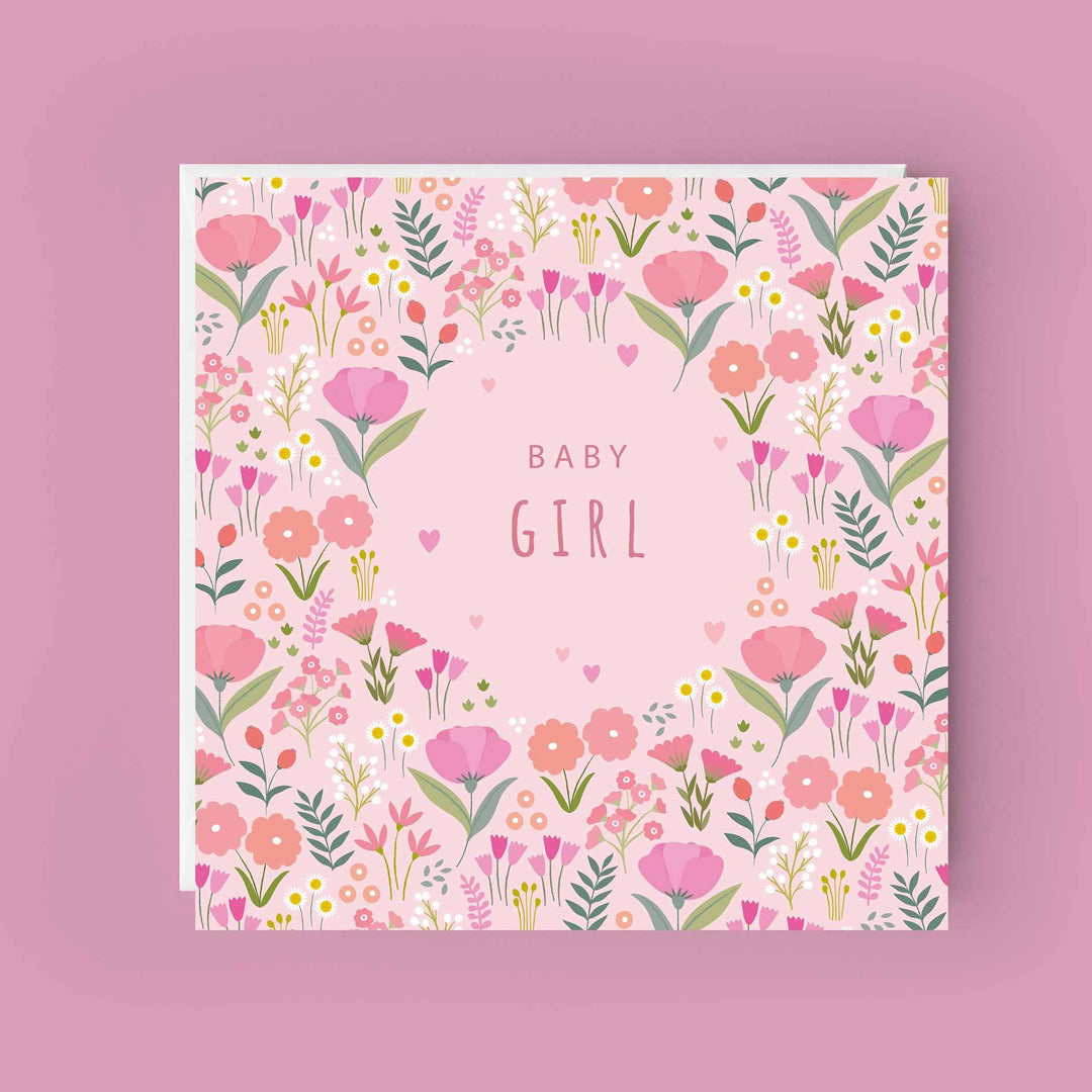 Baby Girl Card |  New Baby Card | Pink Floral Baby Card