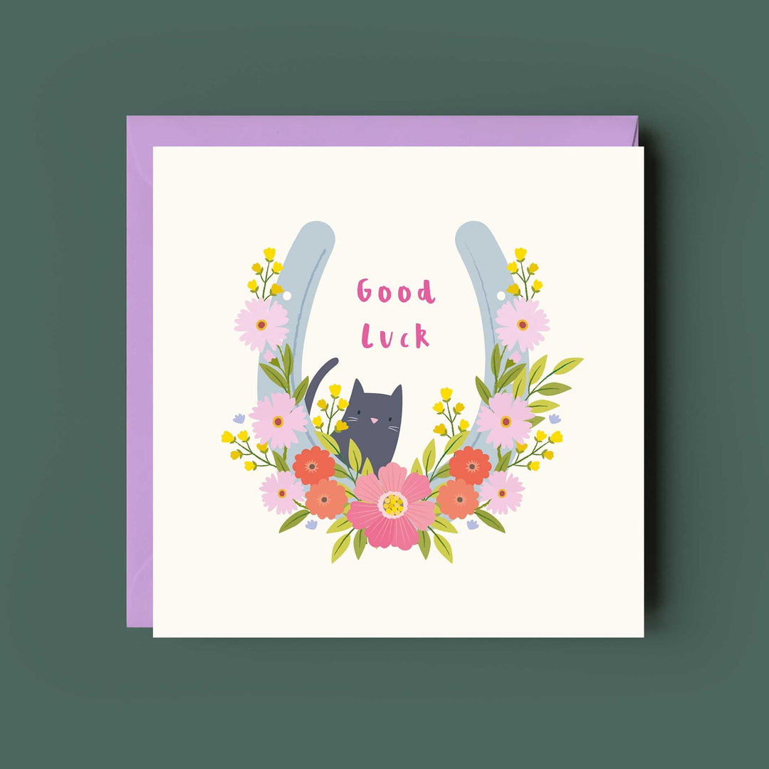 Good Luck Black Cat and Horseshoe card | Good Luck Card