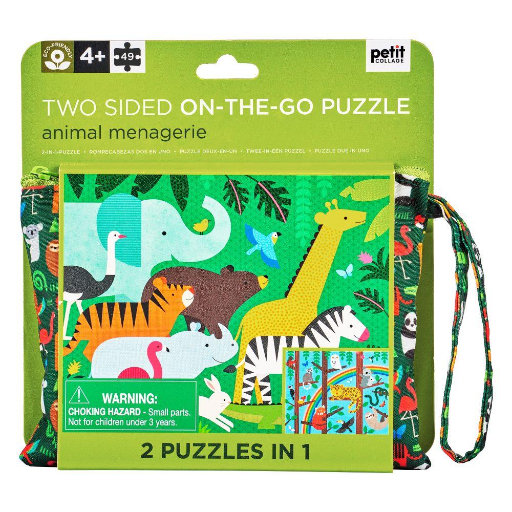 Petit Collage PC Two Sided On The Go Puzzle Animal Menagerie