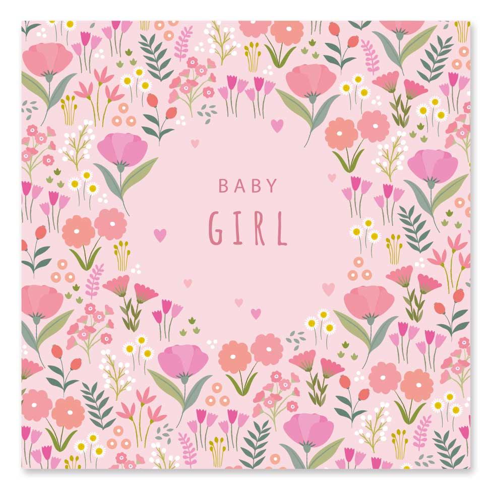 Baby Girl Card |  New Baby Card | Pink Floral Baby Card