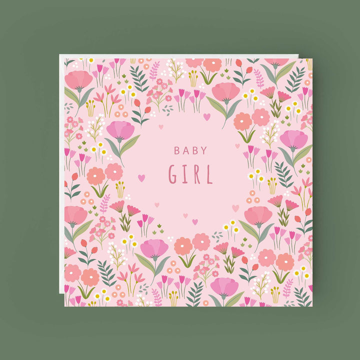 Baby Girl Card |  New Baby Card | Pink Floral Baby Card