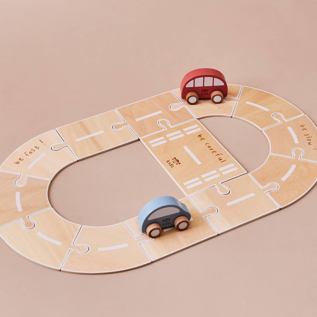 Just Bee Kids Wooden Road Track with Vehicle Toys