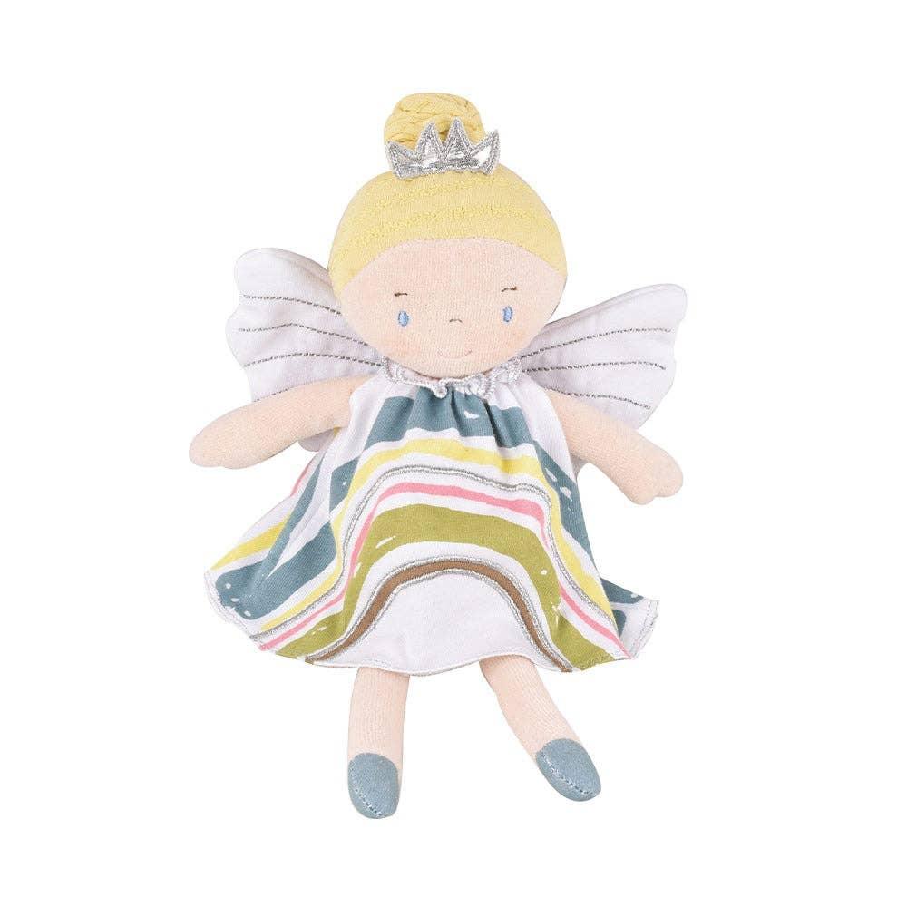 Organic Fairy Doll with Blonde Hair in Rainbow Dress