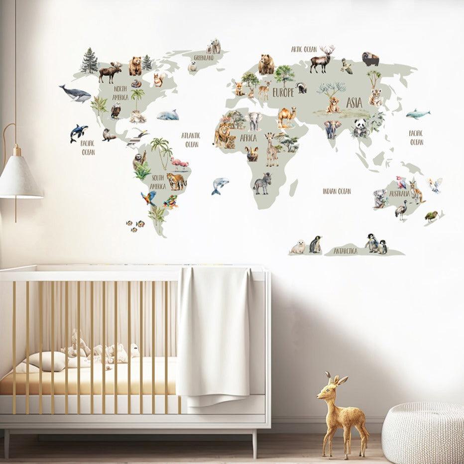 Live Vida Animals Of The World Map Wall Stickers