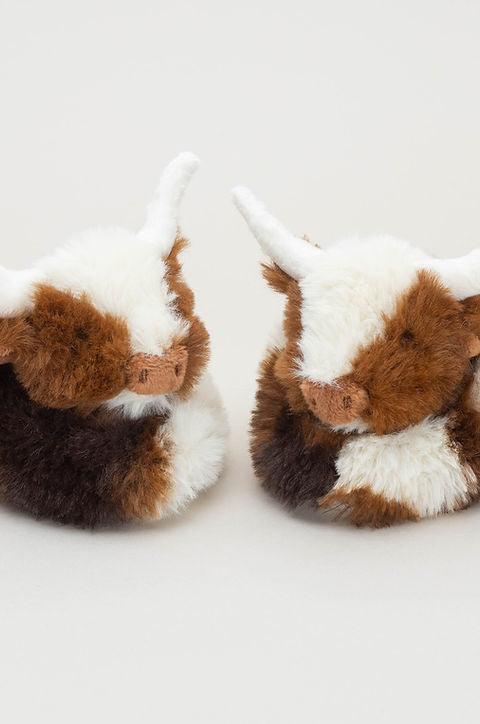 Longhorn Cow Cream/Brown Slippers 0-6months