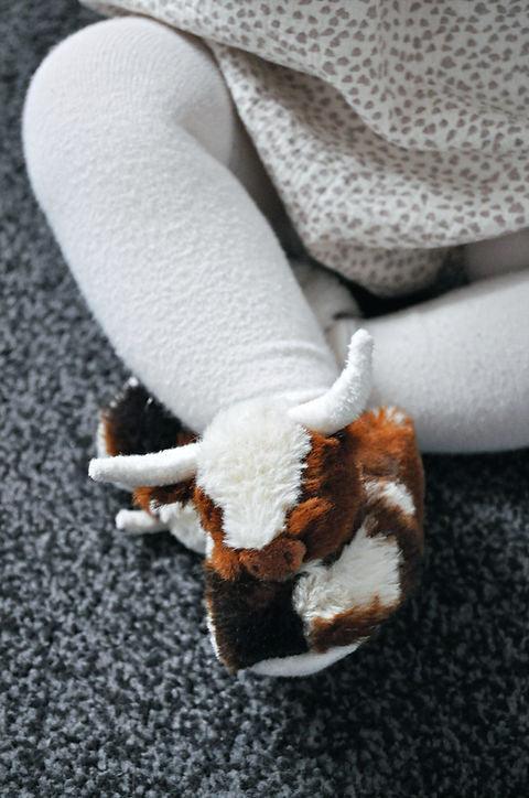 Longhorn Cow Cream/Brown Slippers 0-6months