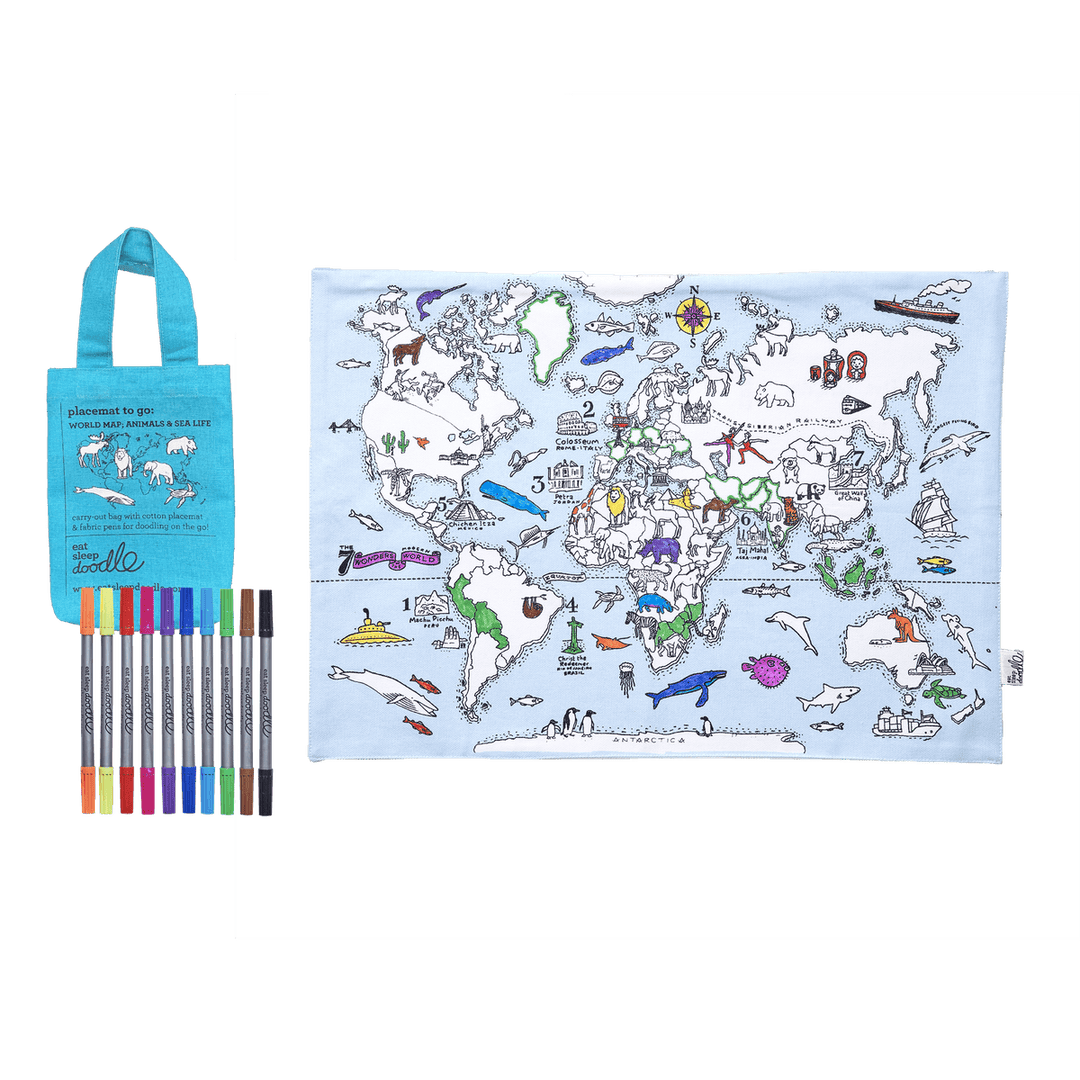 ESD World Map Animals & Sea Life Placemat To Go