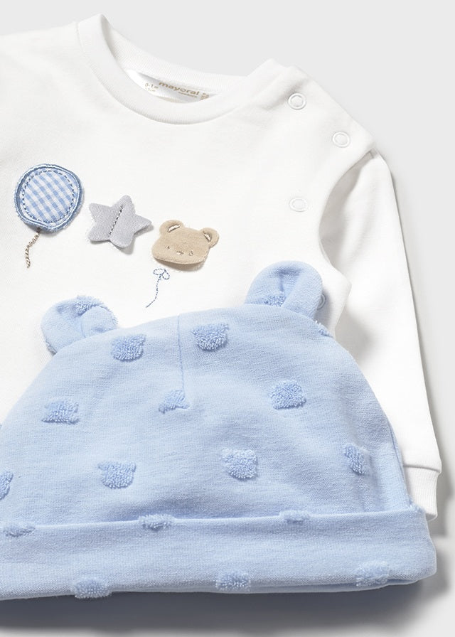 Mayoral Newborn Top, Leg Warmer and Hat Set - Sky Blue