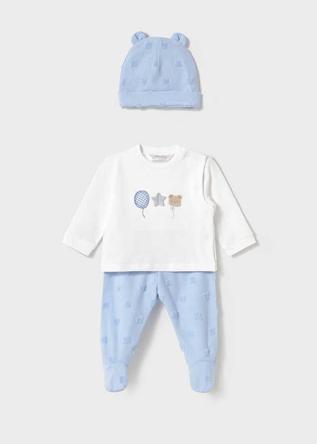 Mayoral Newborn Top, Leg Warmer and Hat Set - Sky Blue