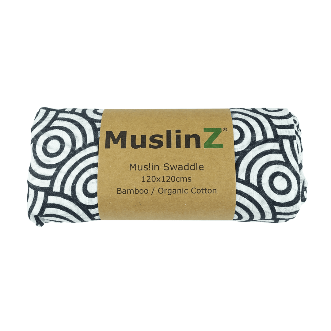 Muslinz Muslin Swaddle Black Swirl