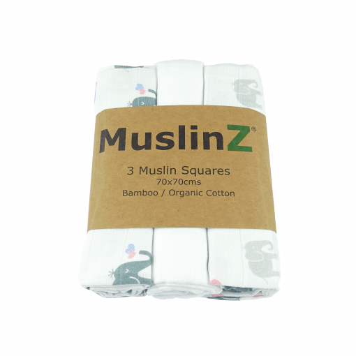 Muslinz Muslin Squares 3pk Elephant