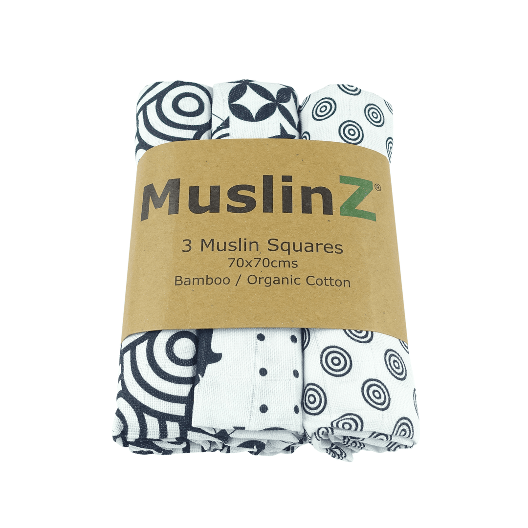 Muslinz Muslin Squares Sensory 3pk- Black And White