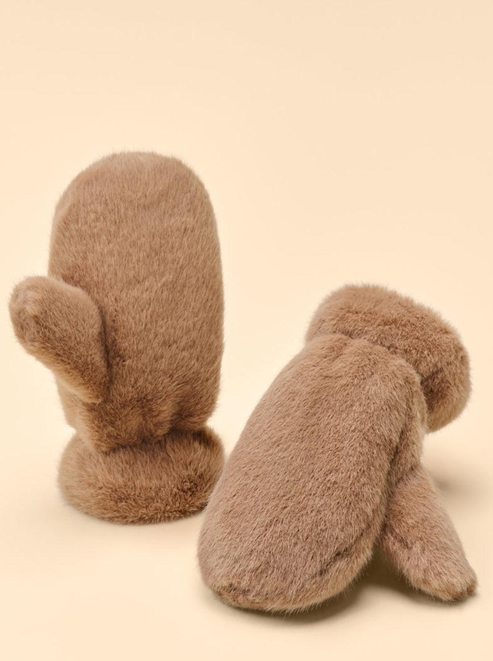 Powder Kids Fluffy Teddy Mittens - Taupe