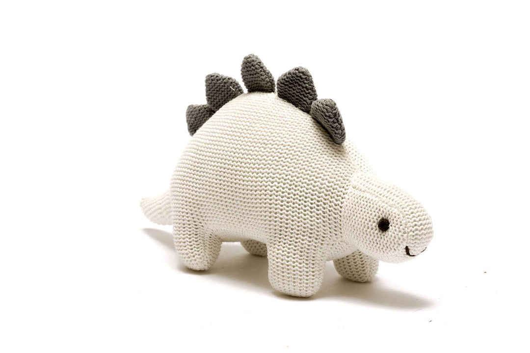 Knitted Stegosaurus Rattle White