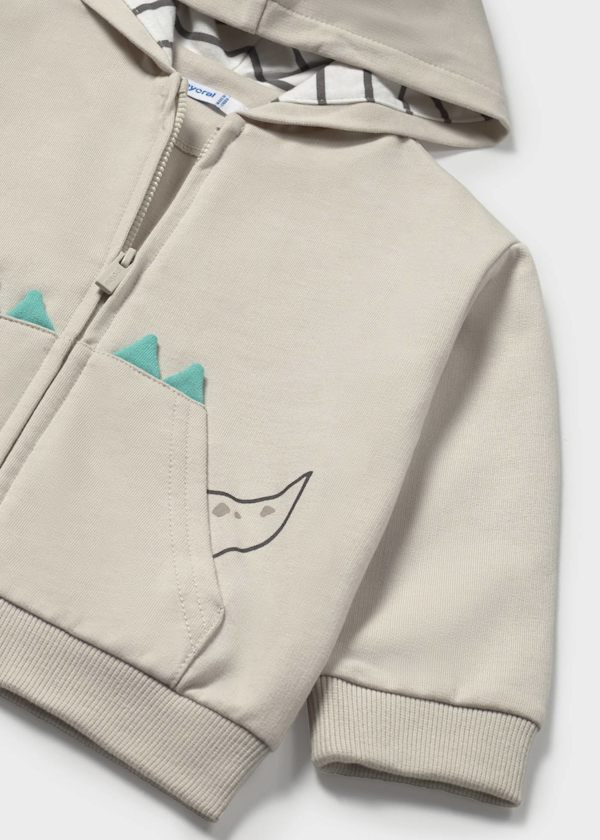 Mayoral Beige Dinosaur Pocket Zip-Up Hoodie