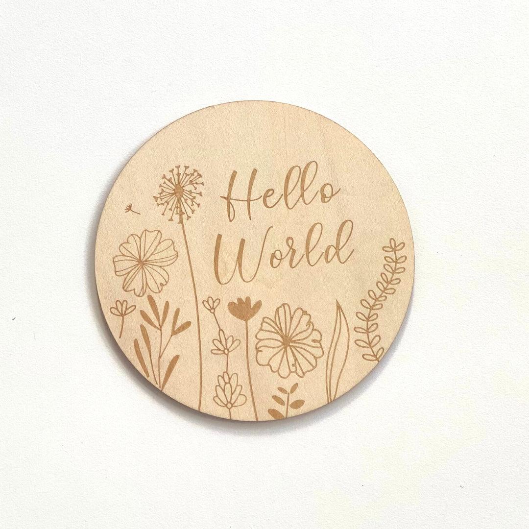 Hello World Floral Announcement Sign