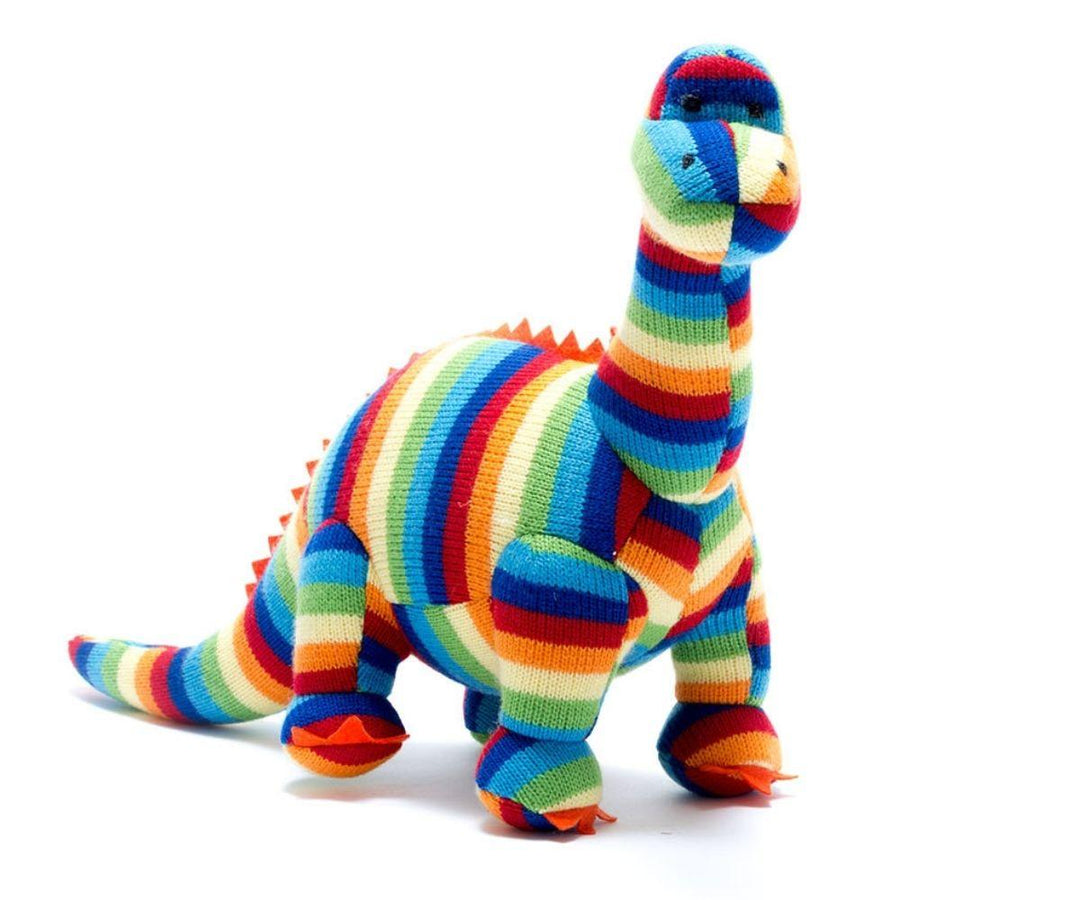 Knitted Diplodocus Baby Rattle Bold Stripes