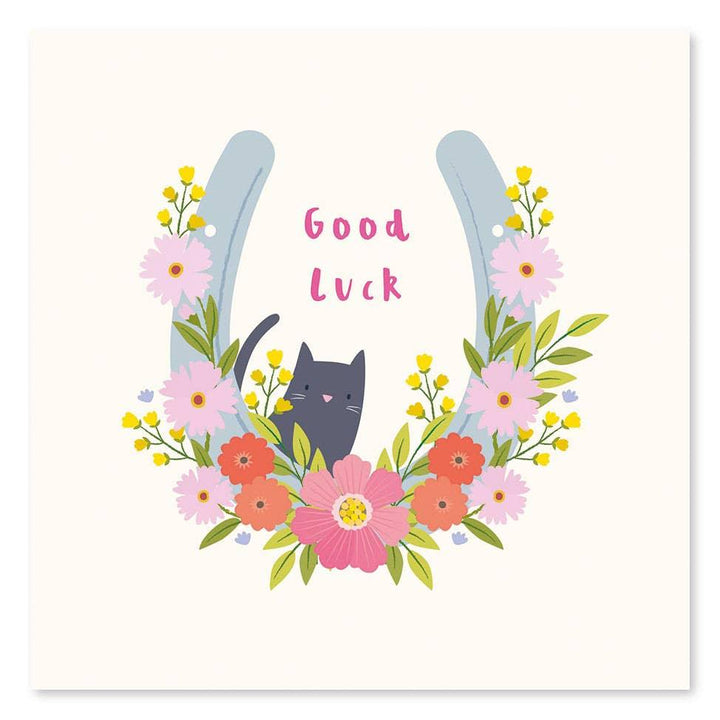 Good Luck Black Cat and Horseshoe card | Good Luck Card