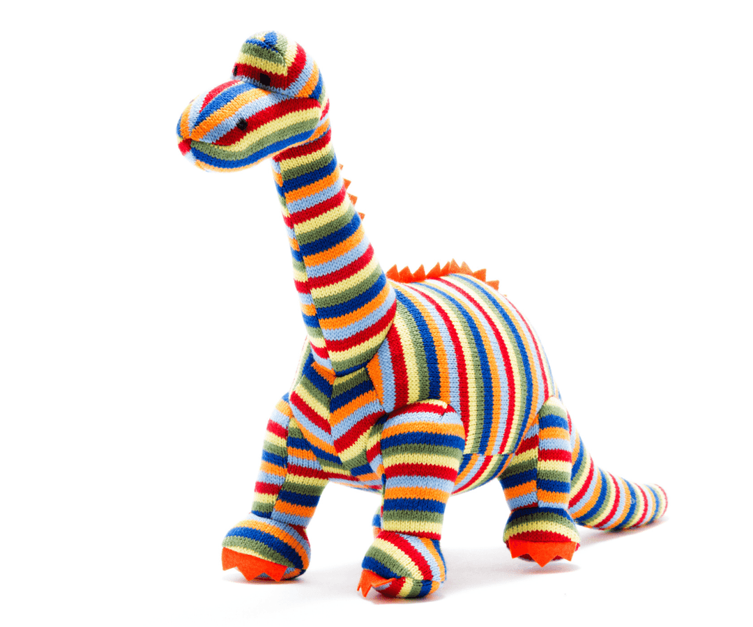 Knitted Diplodocus Toy Rainbow Stripe