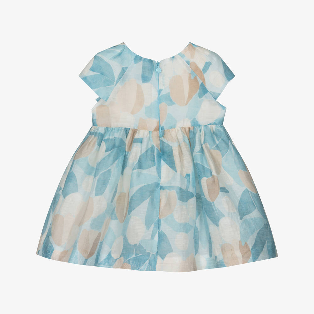 Mayoral Girls Floral Print Cap Sleeve Occasion Dress - Light Blue