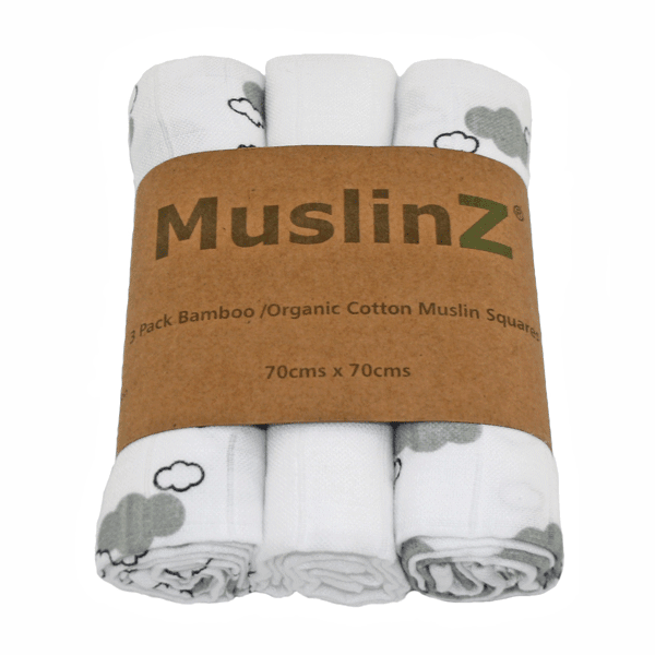 Muslinz Muslin Square 3pk Grey Clouds