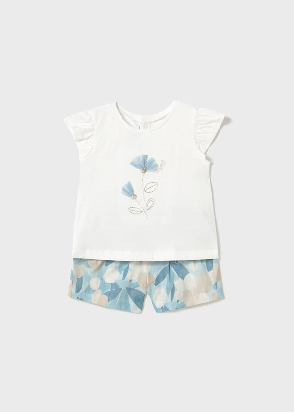 Mayoral Blue Floral Print Top and Shorts Set