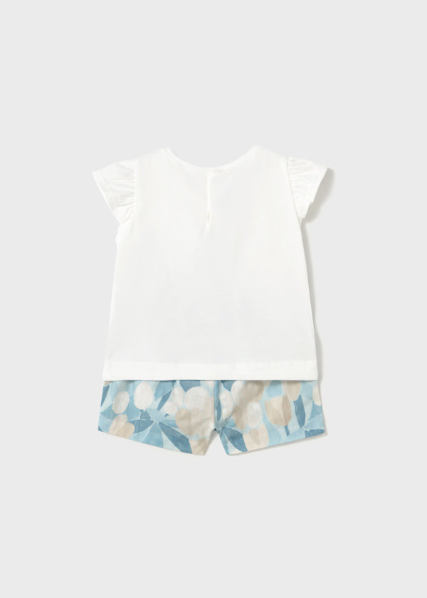 Mayoral Blue Floral Print Top and Shorts Set