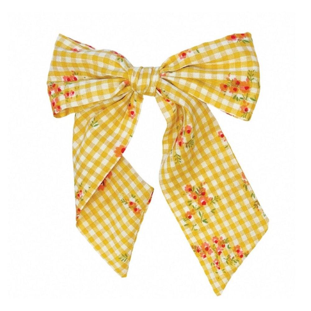 RH Floral Gingham Long Bow Clip